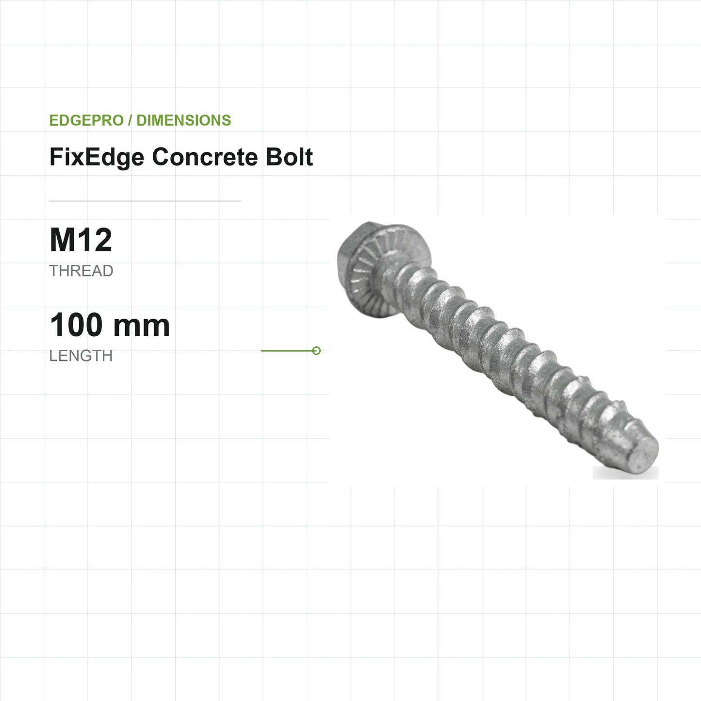 EdgePro FixEdge Concrete Bolt M12, dimensions