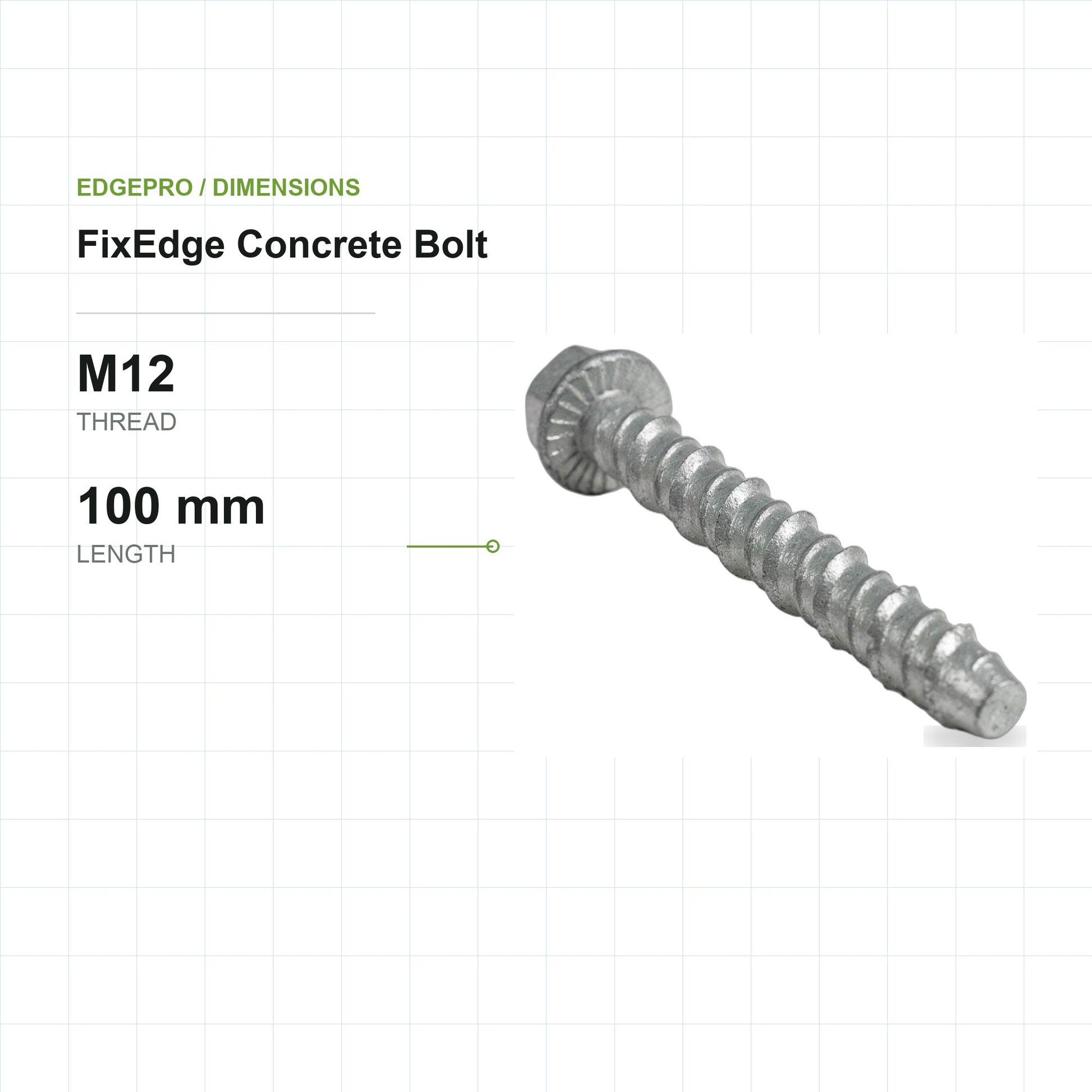 EdgePro FixEdge Concrete Bolt M12, dimensions