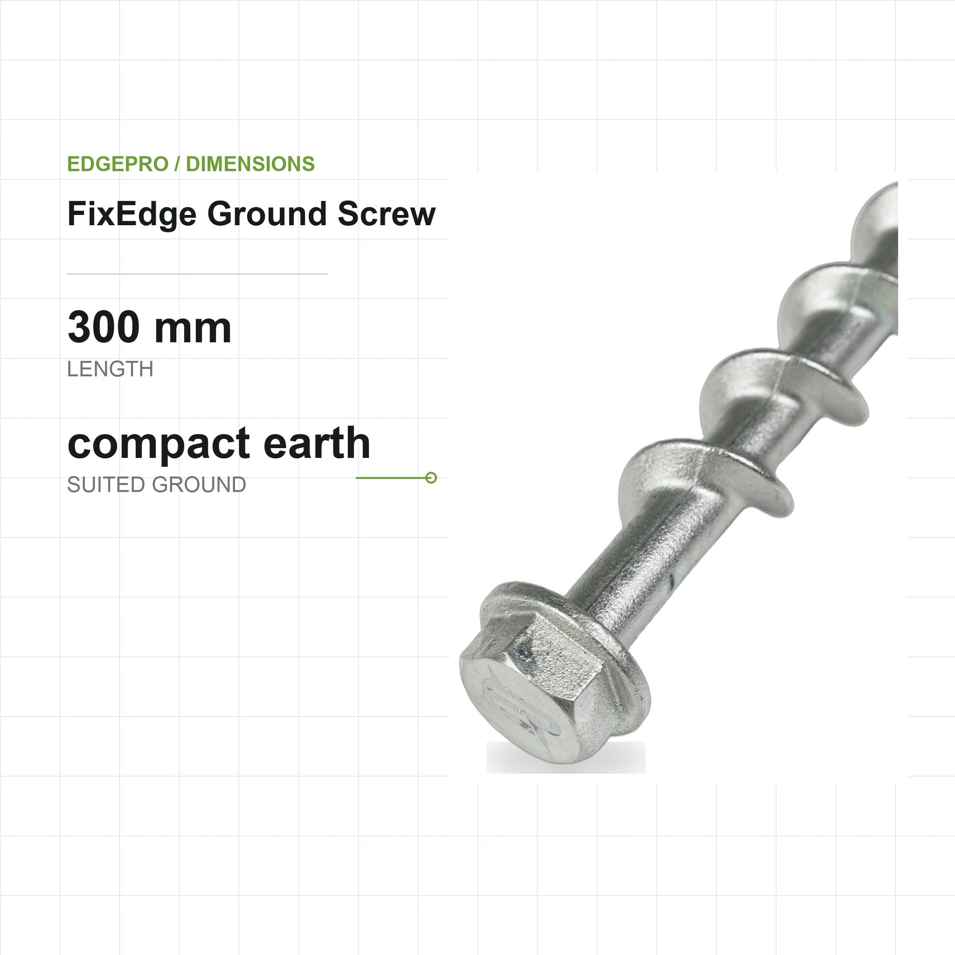 EdgePro FixEdge Ground Screw Anchor, dimensions