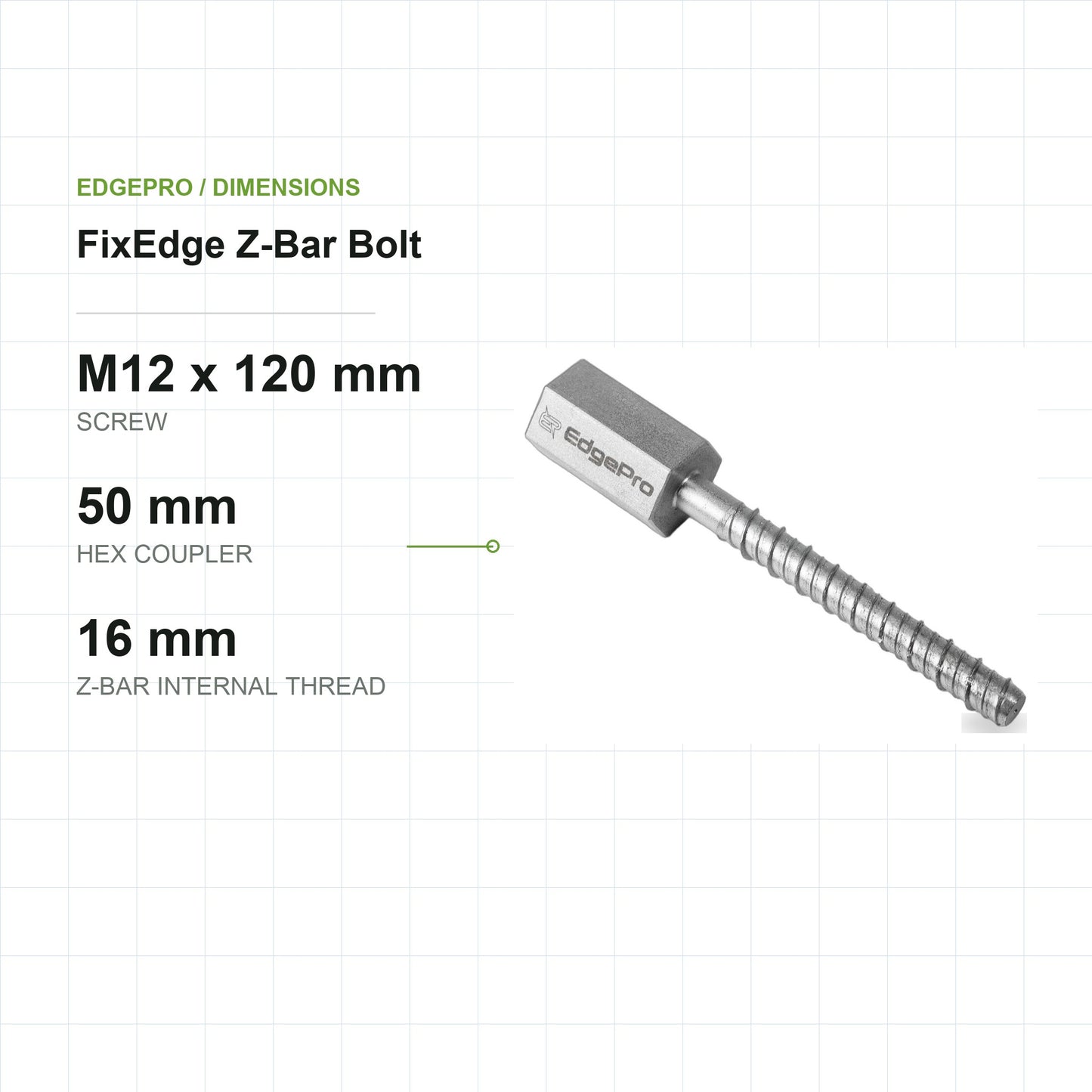 EdgePro FixEdge Z-Bar Concrete Bolt M12, dimensions